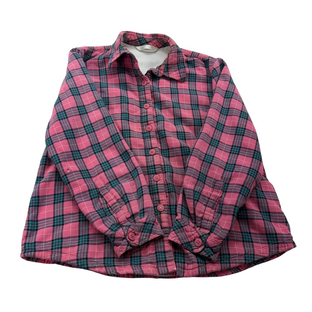 Riders by Lee Womens M Plaid Shirt Pink Teal Fleece Lined Flannel Button Front